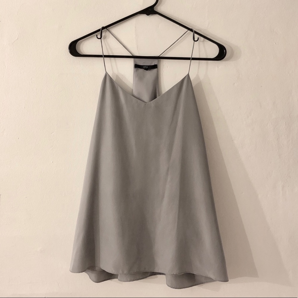 Tibi silk racer back cami tank in gray/silver